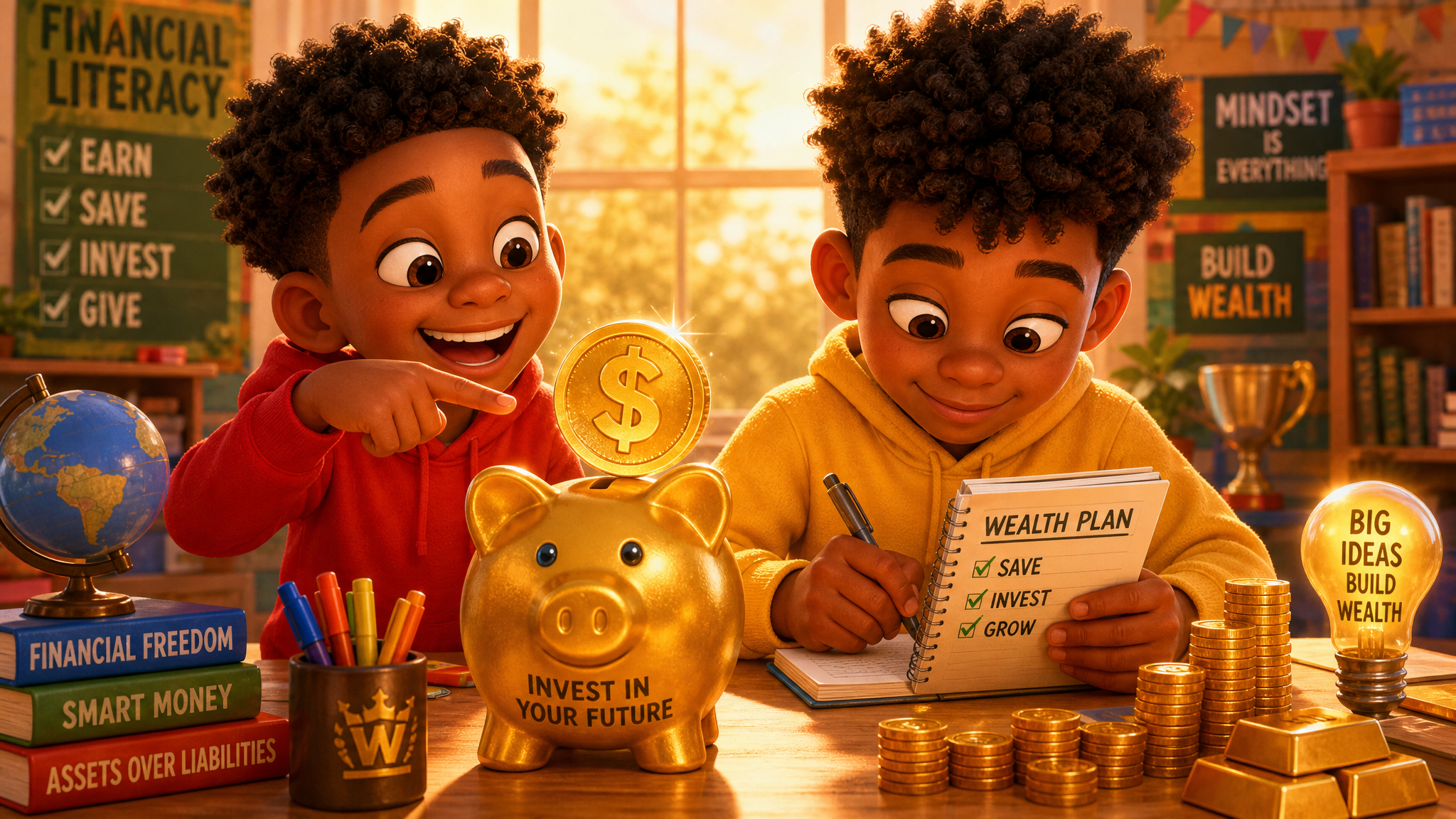 Black children excited about learning investing and wealth building